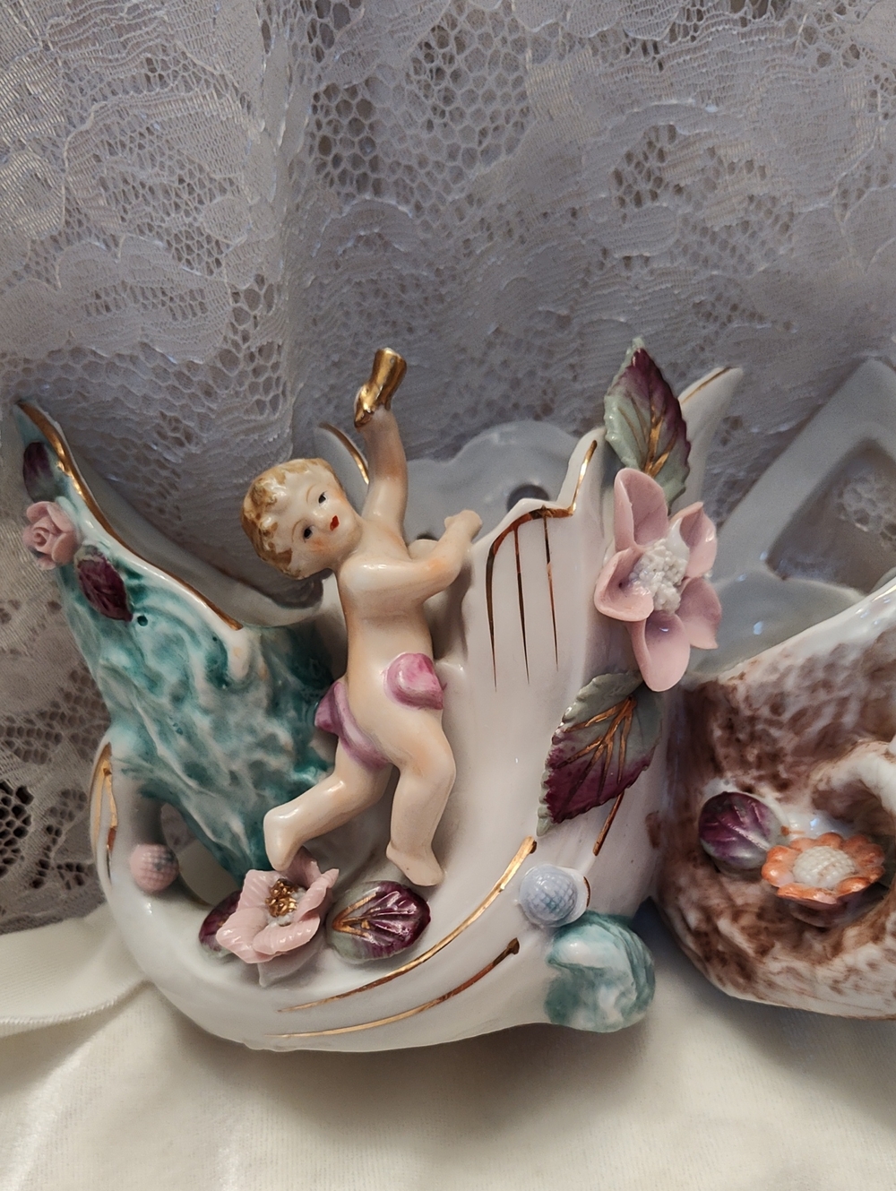 Wales Bonner Porcelain Cherub Bowl with Pink and Teal Accents